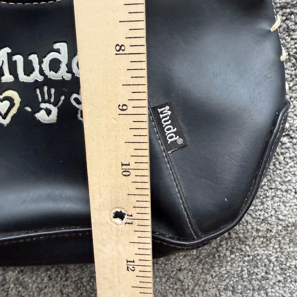 VTG Mudd Black Y2K Hobo Shoulder Bag Whipstitch Grommet Strap Logo Heart Hand - Picture 5 of 9